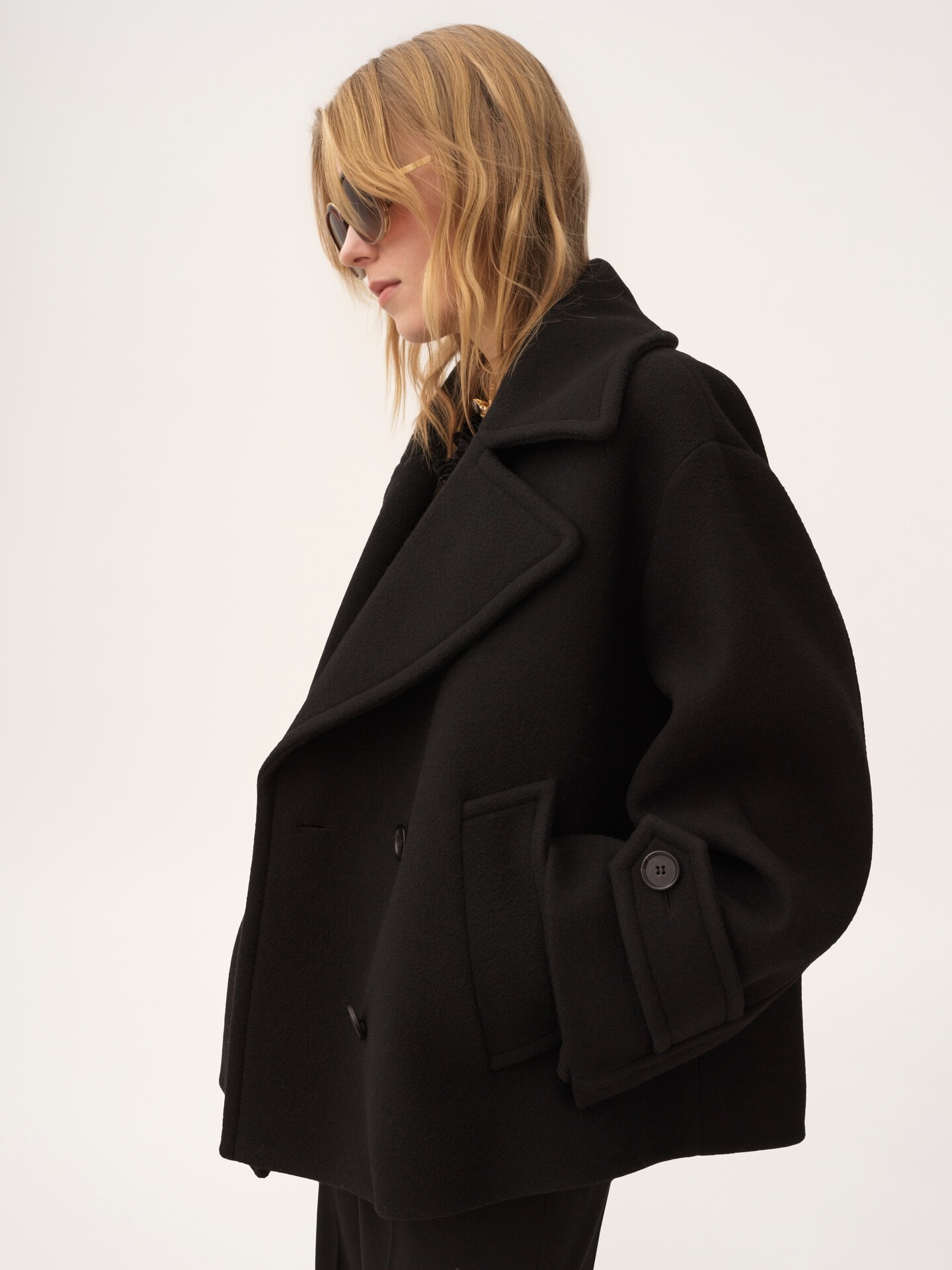 ウール製オーバーサイズ ショートコート 黒 - Chloé