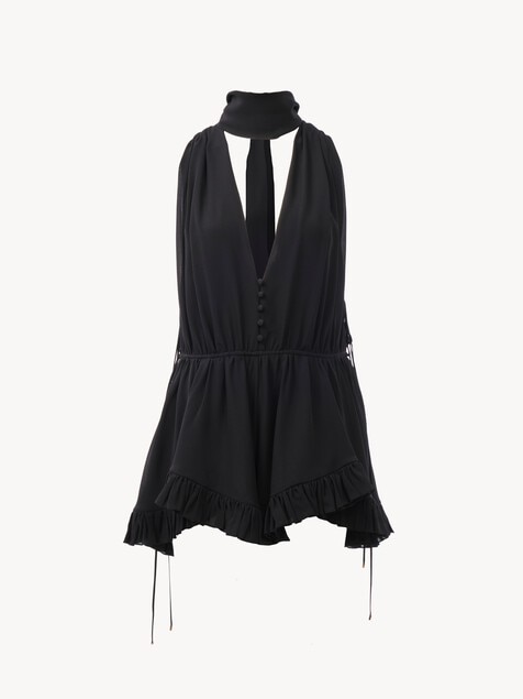 V-neck jumpsuit in silk georgette