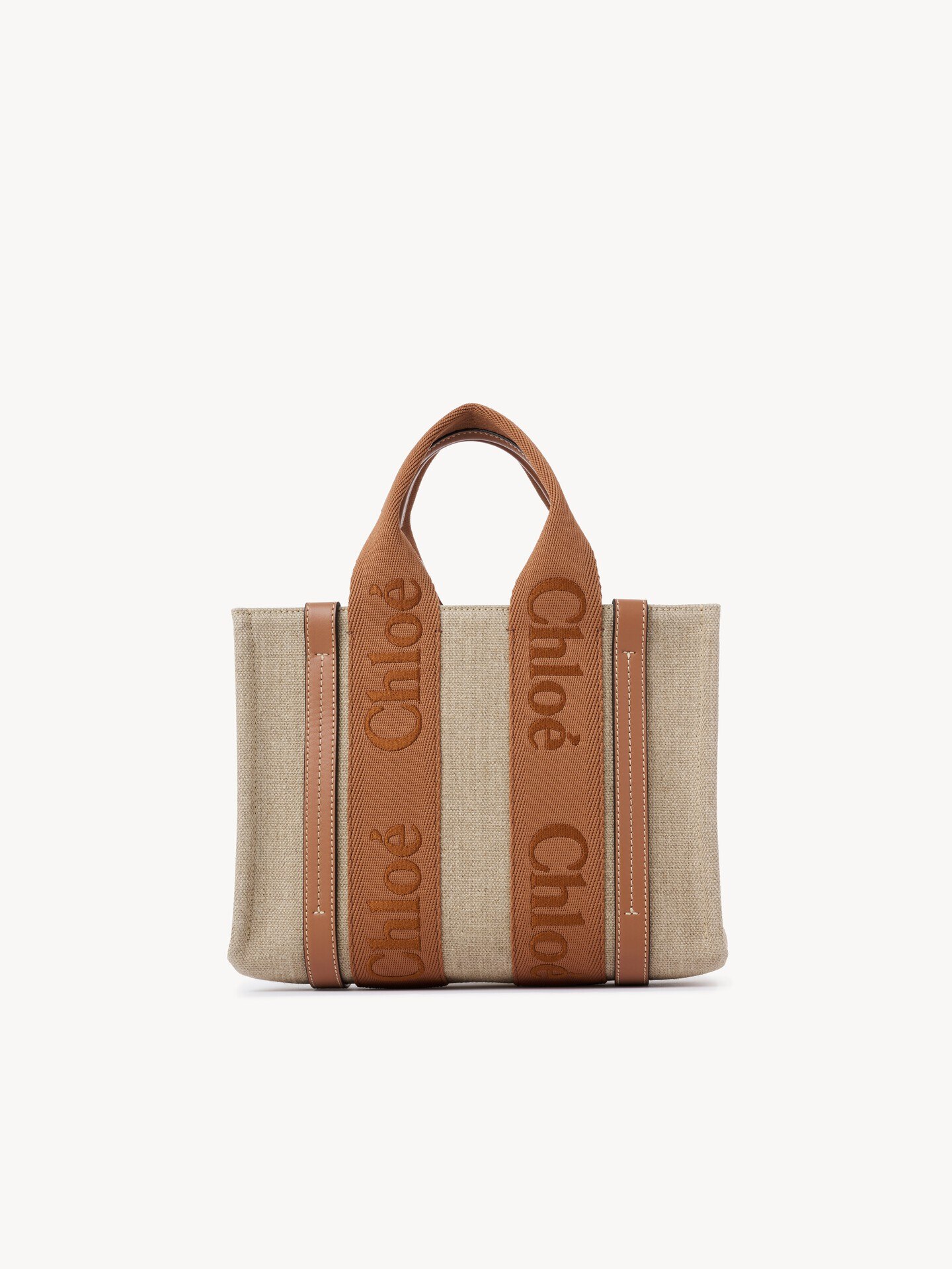 Small Woody tote bag in linen - 4.0