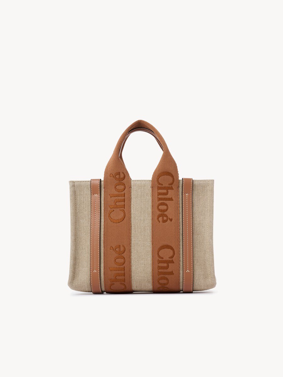 Small Woody tote bag in linen - 4