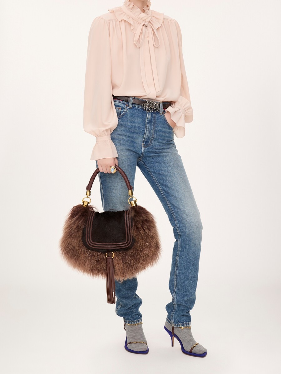 Small Marcie Foulard hobo bag in pony leather & shearling - 8