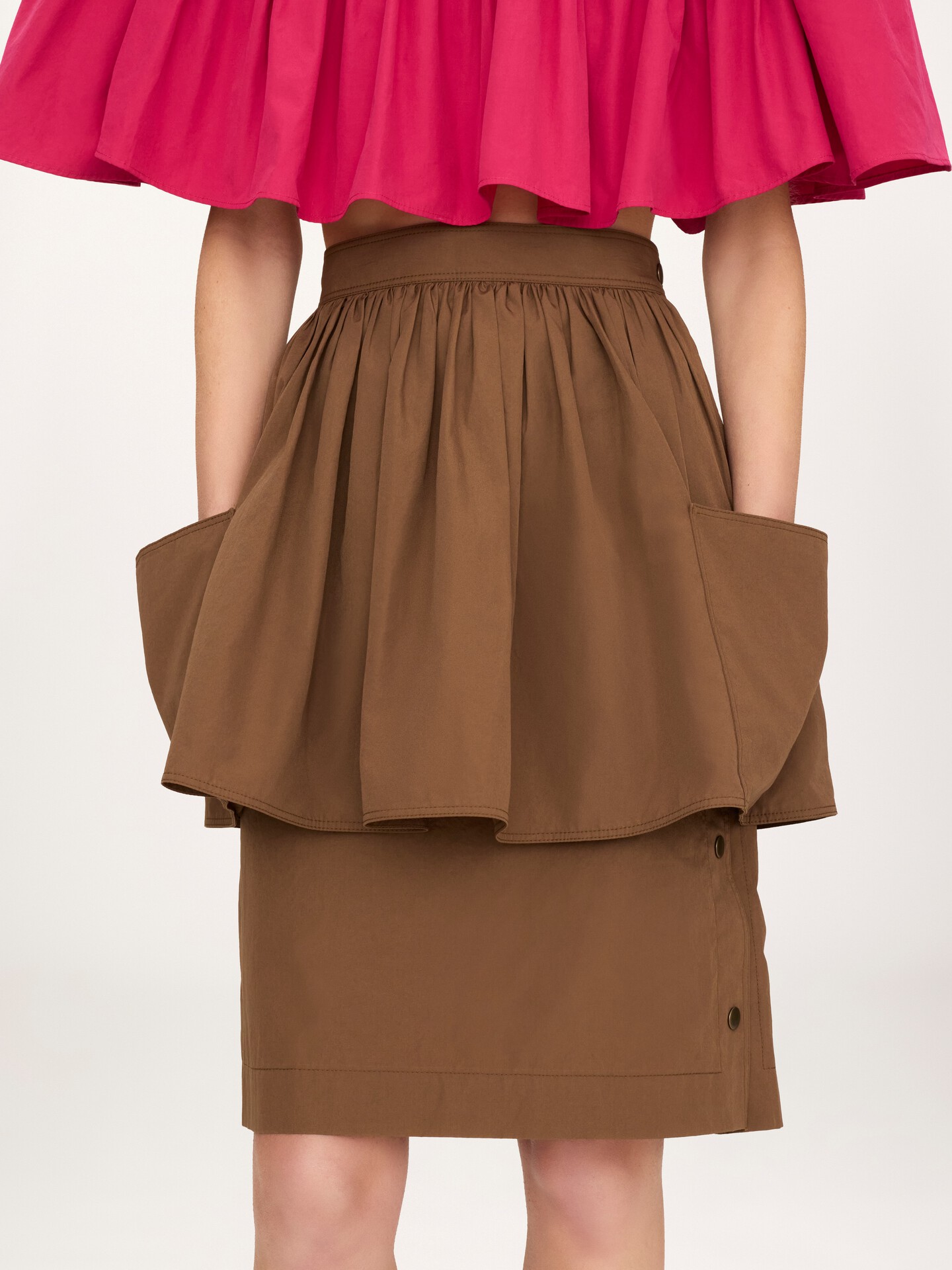 Layered knee-length skirt in cotton poplin - 7