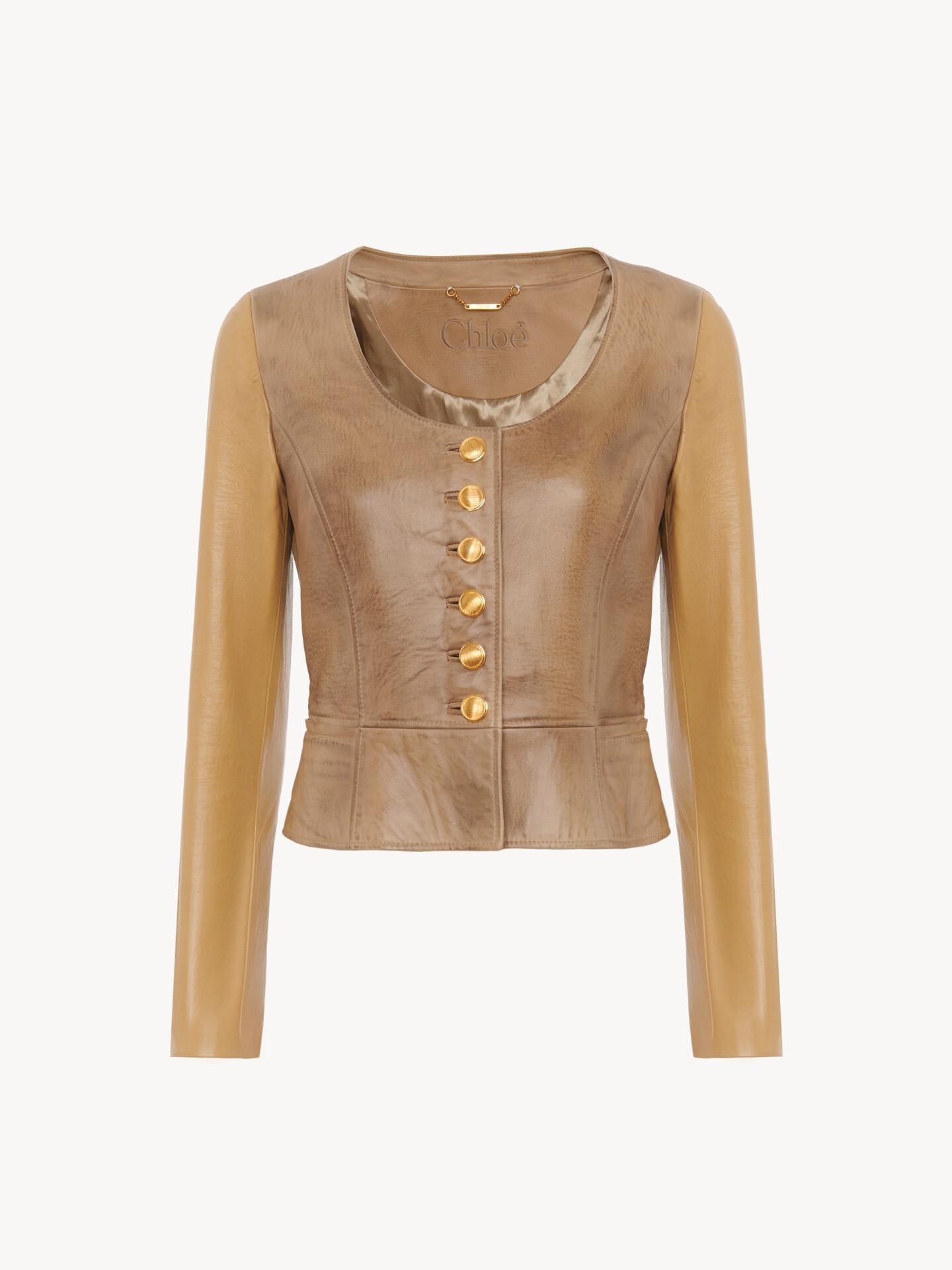 Scoop-neck cinched jacket in leather - 2