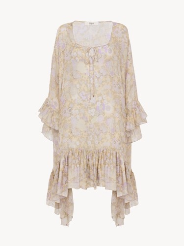 Knee-length ruffled kaftan in silk charmeuse - 2