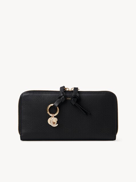 Alphabet zipped long wallet in grained leather