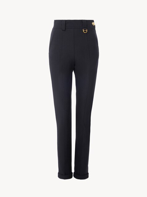 Pantalon taille haute ajust&eacute; en tricotine stretch