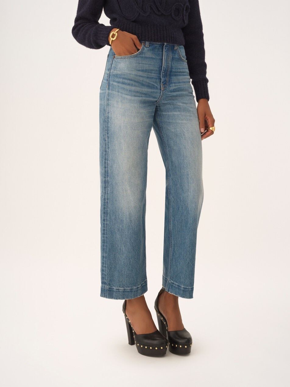 Jean court taille haute en denim
