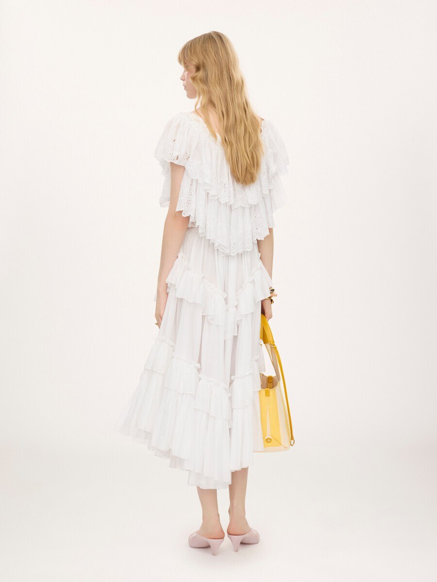 Cropped V-neck ruffle top in cotton voile & lace - 6
