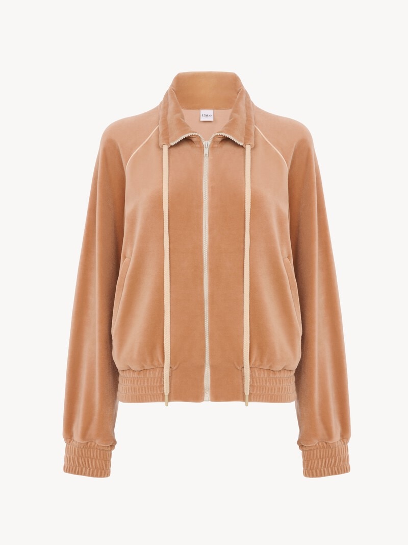 High-neck logo tracksuit jacket in velvet by Chloé