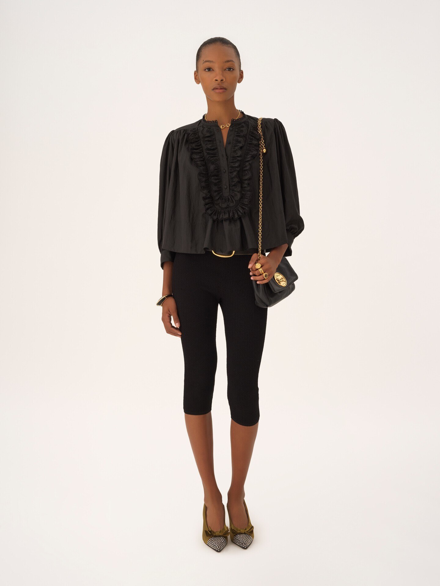 Gathered ruffled top in technical taffeta - 3