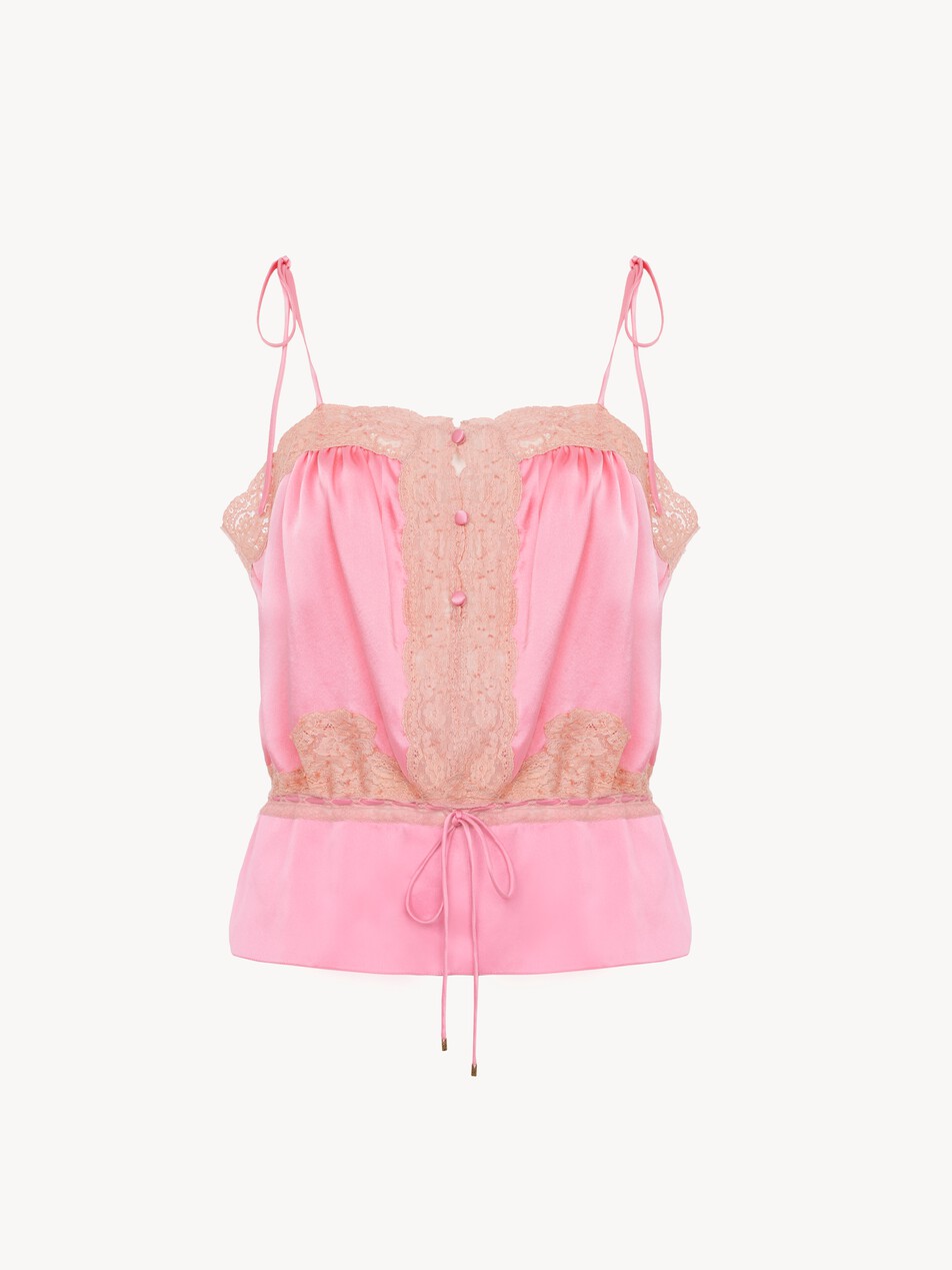 Camisole top in washed silk satin & lace - Packshot