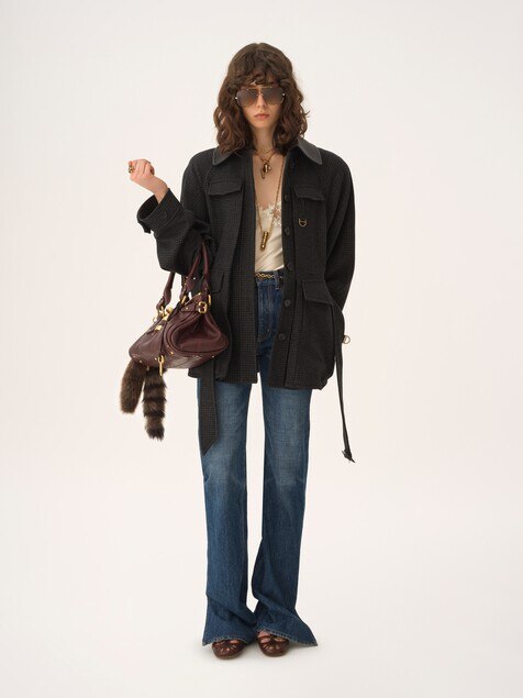 Utilitarian jacket in houndstooth wool