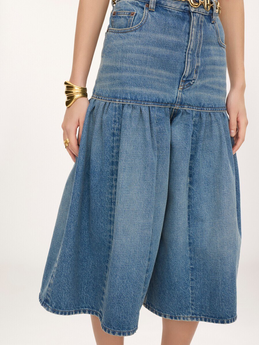 High-rise balloon Bermuda shorts in denim - 6