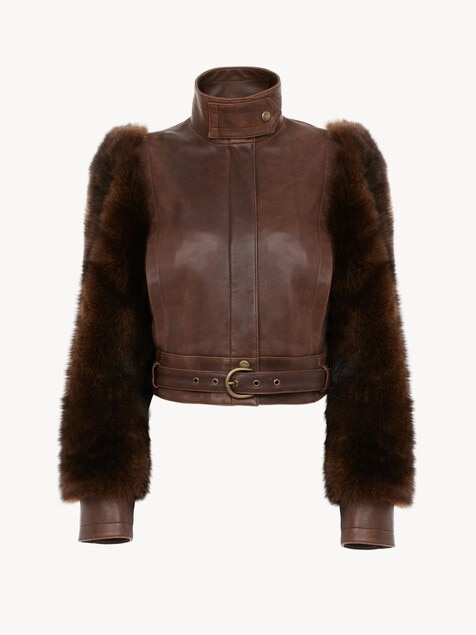 Hochgeschlossene kurze Jacke aus Leder