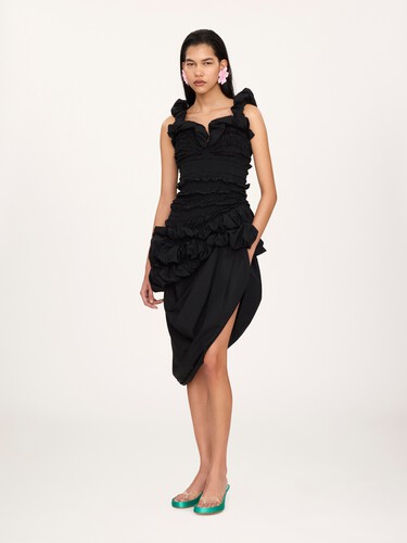 Vestido midi fruncido con cors&eacute; de popelina de algod&oacute;n - 2