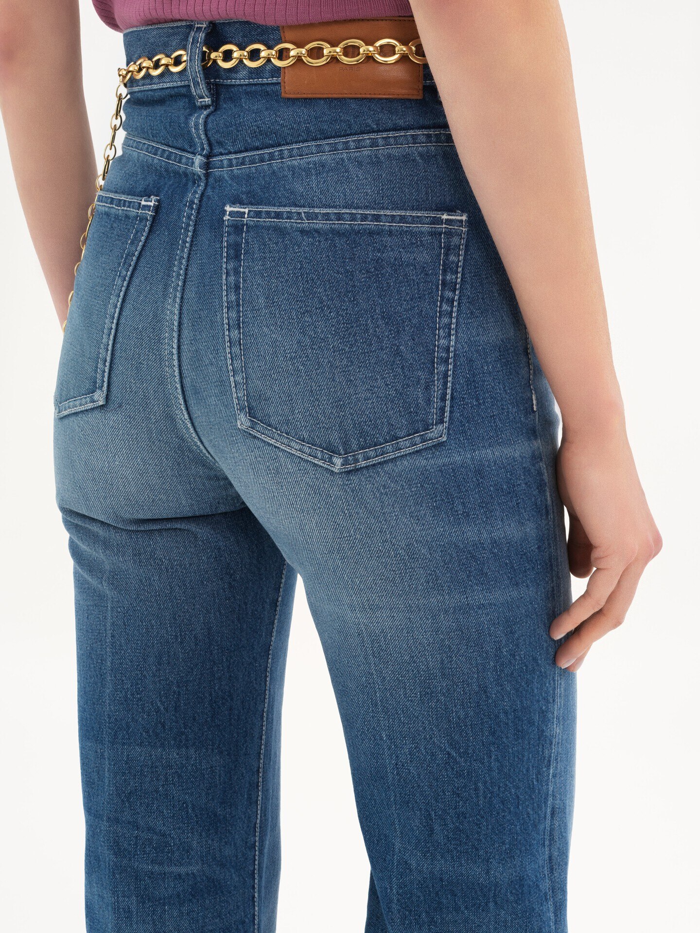 Jean &eacute;vas&eacute; taille haute en denim - 7