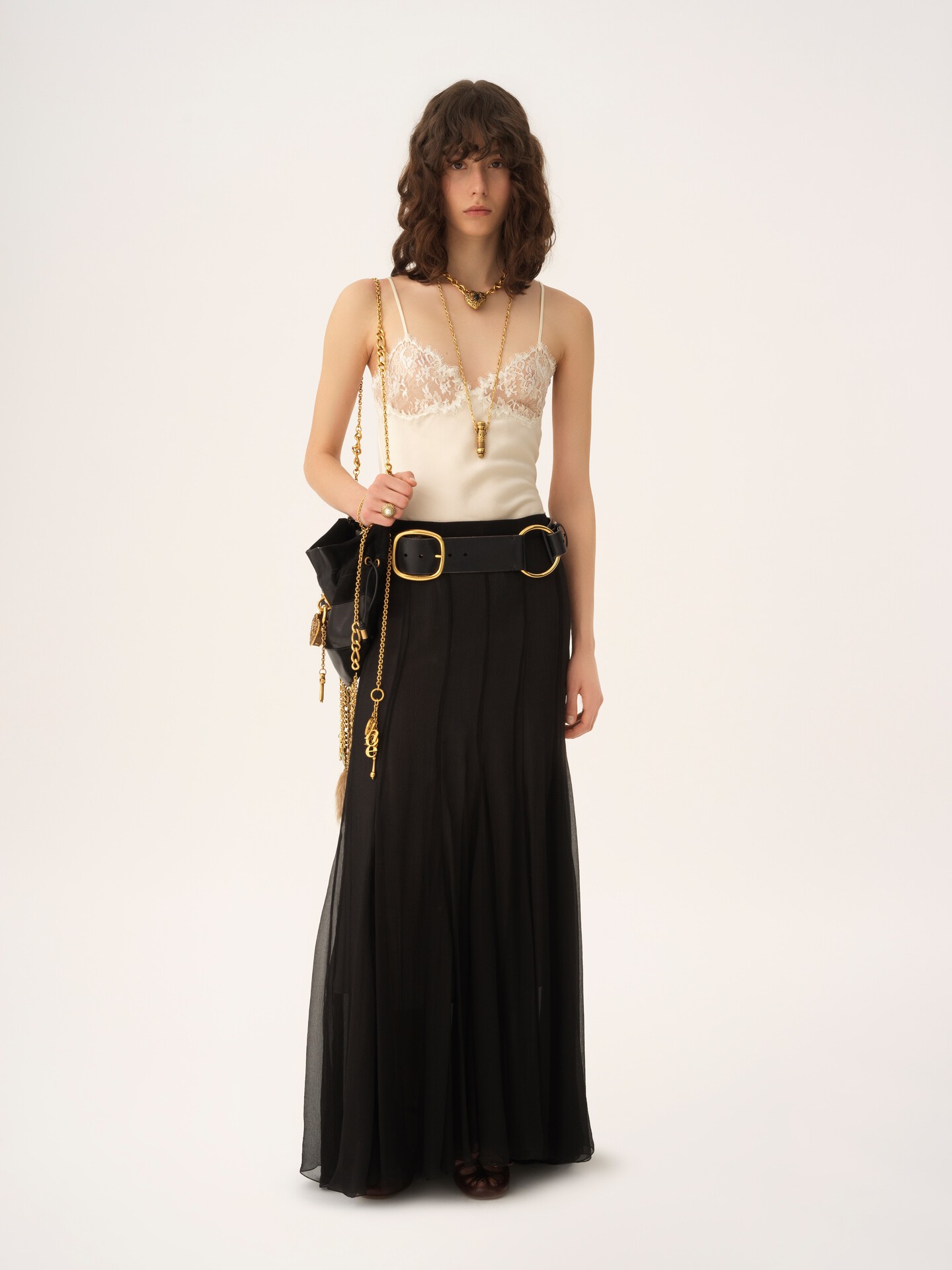 Camisole top in washed silk satin & lace - 3