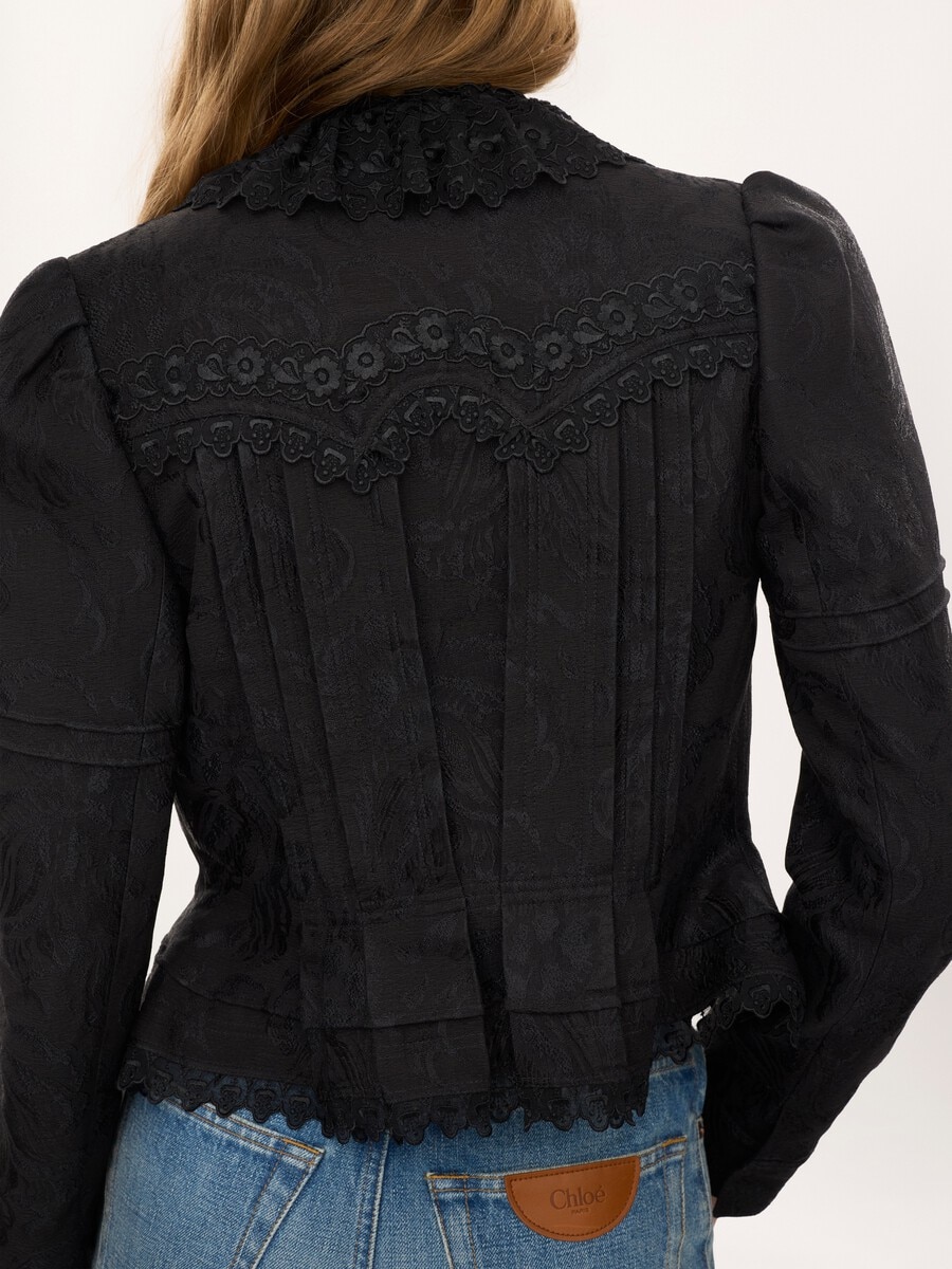Fitted jacket in silk-blend jacquard & lace - 7