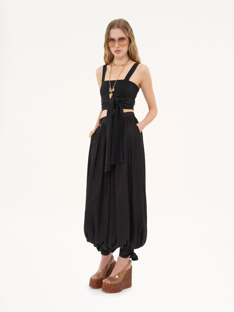 Cropped front-tie tank top in cr&ecirc;pe de chine