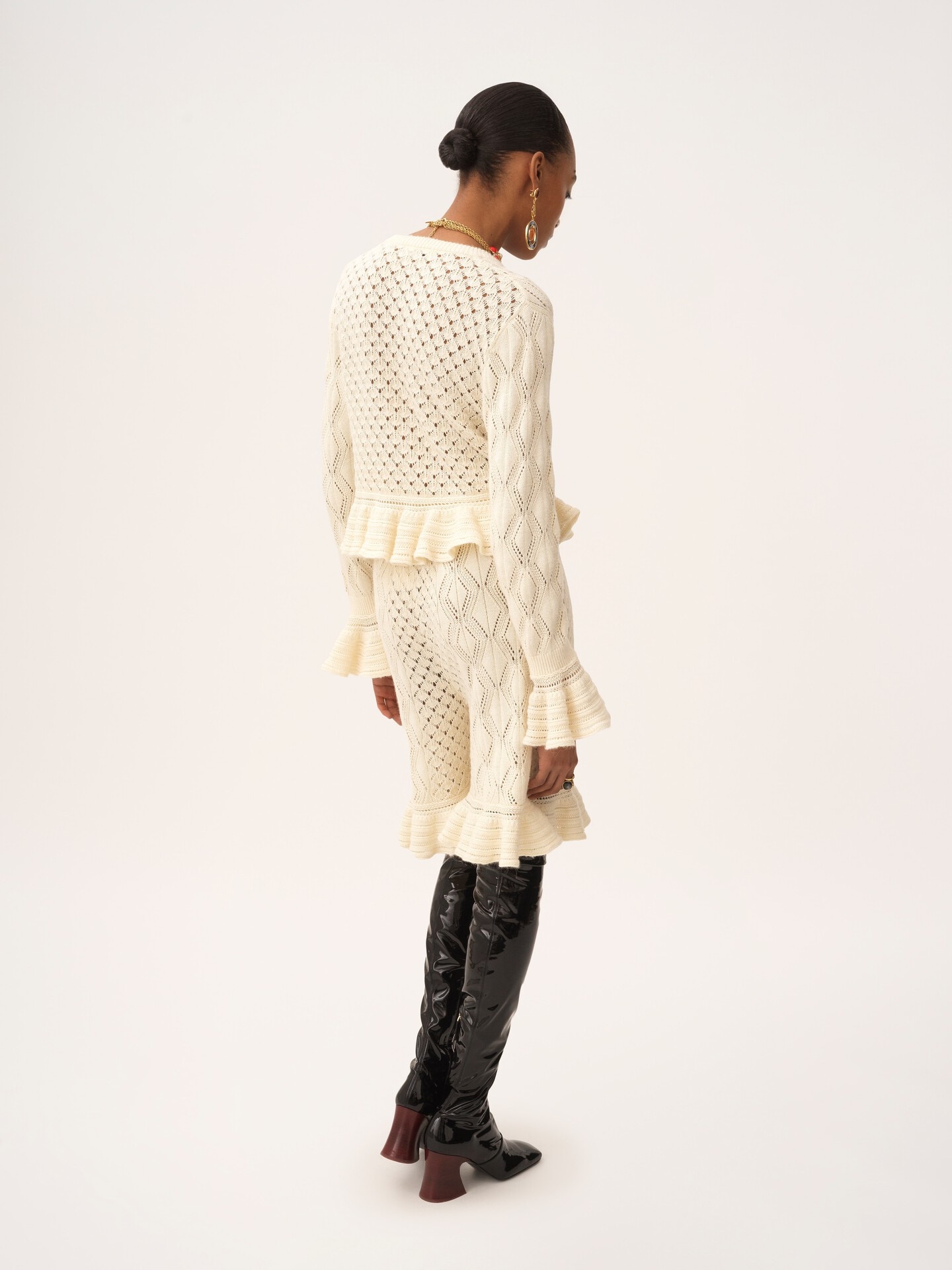 Cardigan con logo e volant in maglia di seta, alpaca e cotone - 5