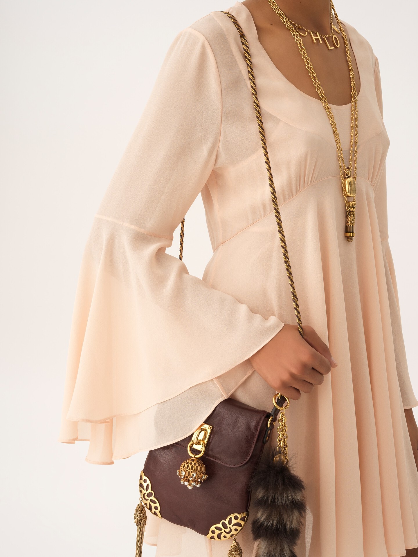 Flared mini dress in silk georgette - 7
