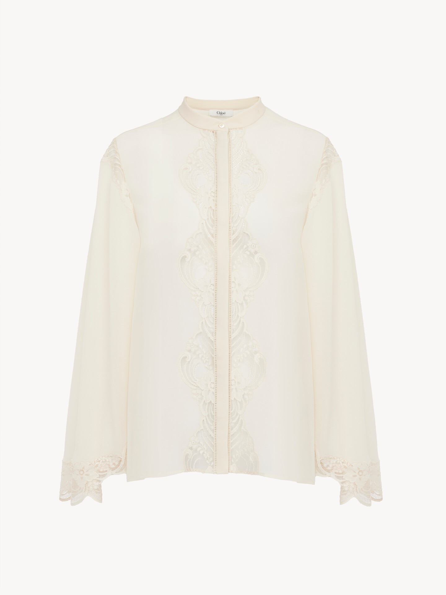Fluid blouse in silk georgette & lace - 1