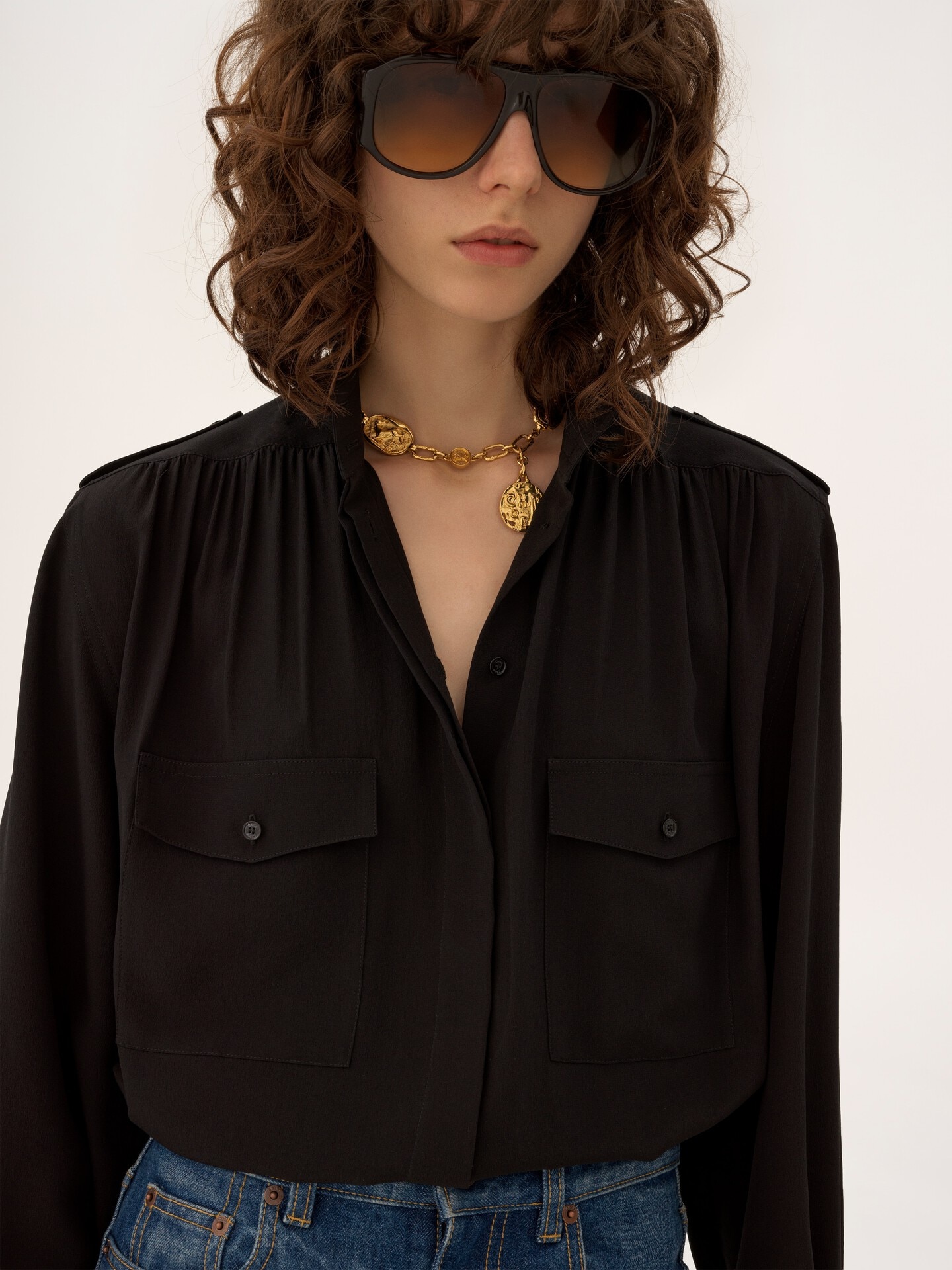 Blusa fruncida de crep&eacute; de china - 7