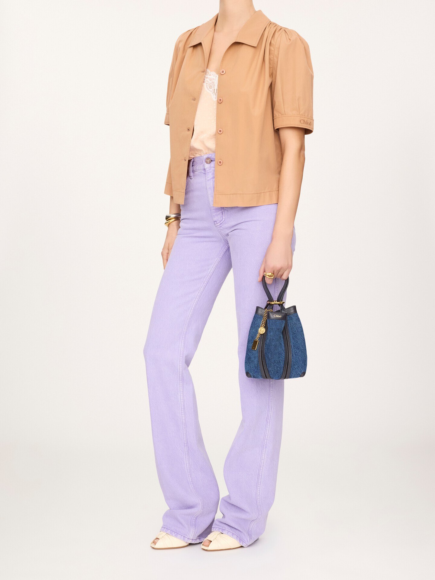 デニム製Chloé Spinスモールトートバッグ 青 - Chloé