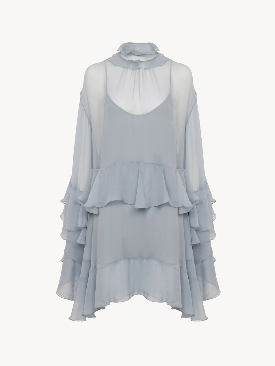 Ruffled mini dress in silk mousseline - Packshot