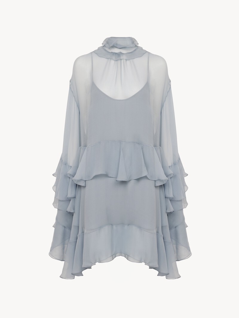 Ruffled mini dress in silk mousseline by Chloé