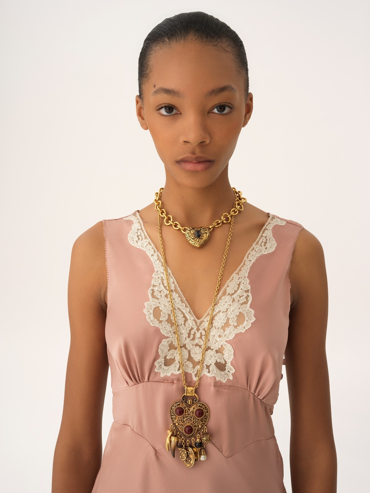 Sleeveless mini dress in washed silk satin & lace - 6