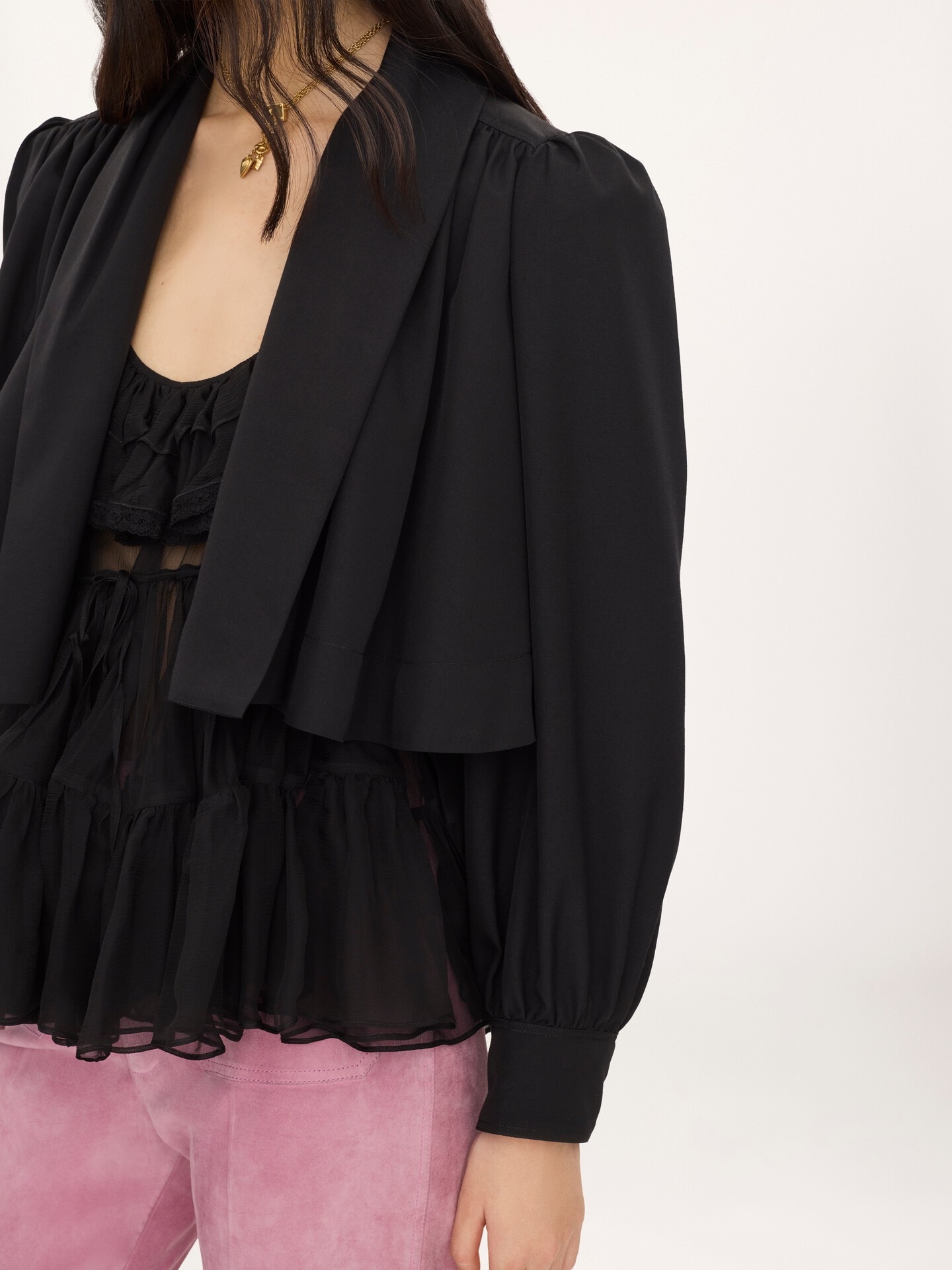 Chaqueta cropped fruncida de faya de viscosa lavada - 4.0