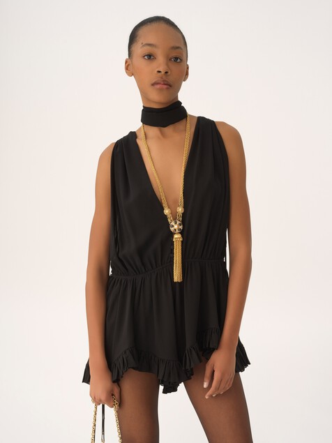 V-neck jumpsuit in silk georgette