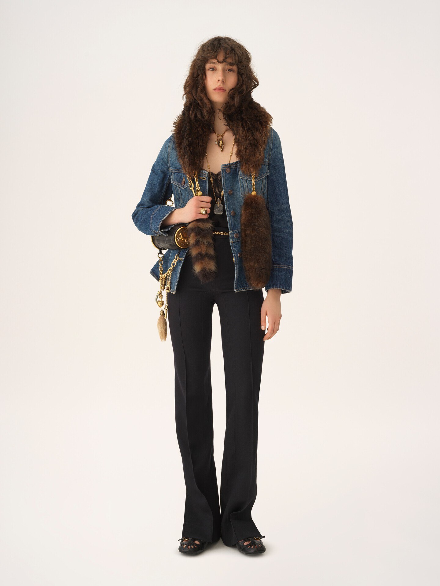 デニム製ペプラムライディングジャケット 青 - Chloé