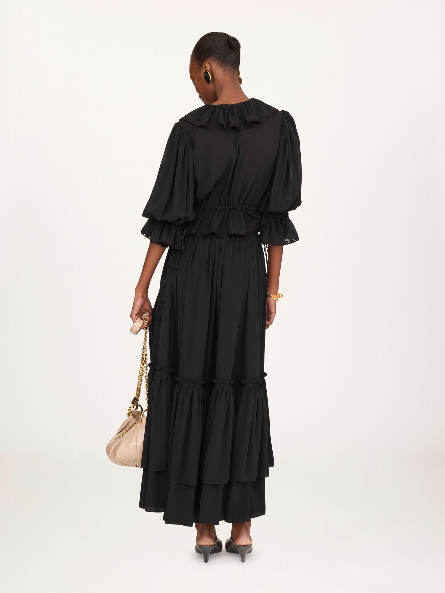 Ruffled long skirt in cr&ecirc;pe de chine - 5