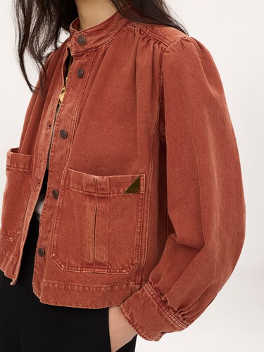High-neck gathered jacket in denim - 4