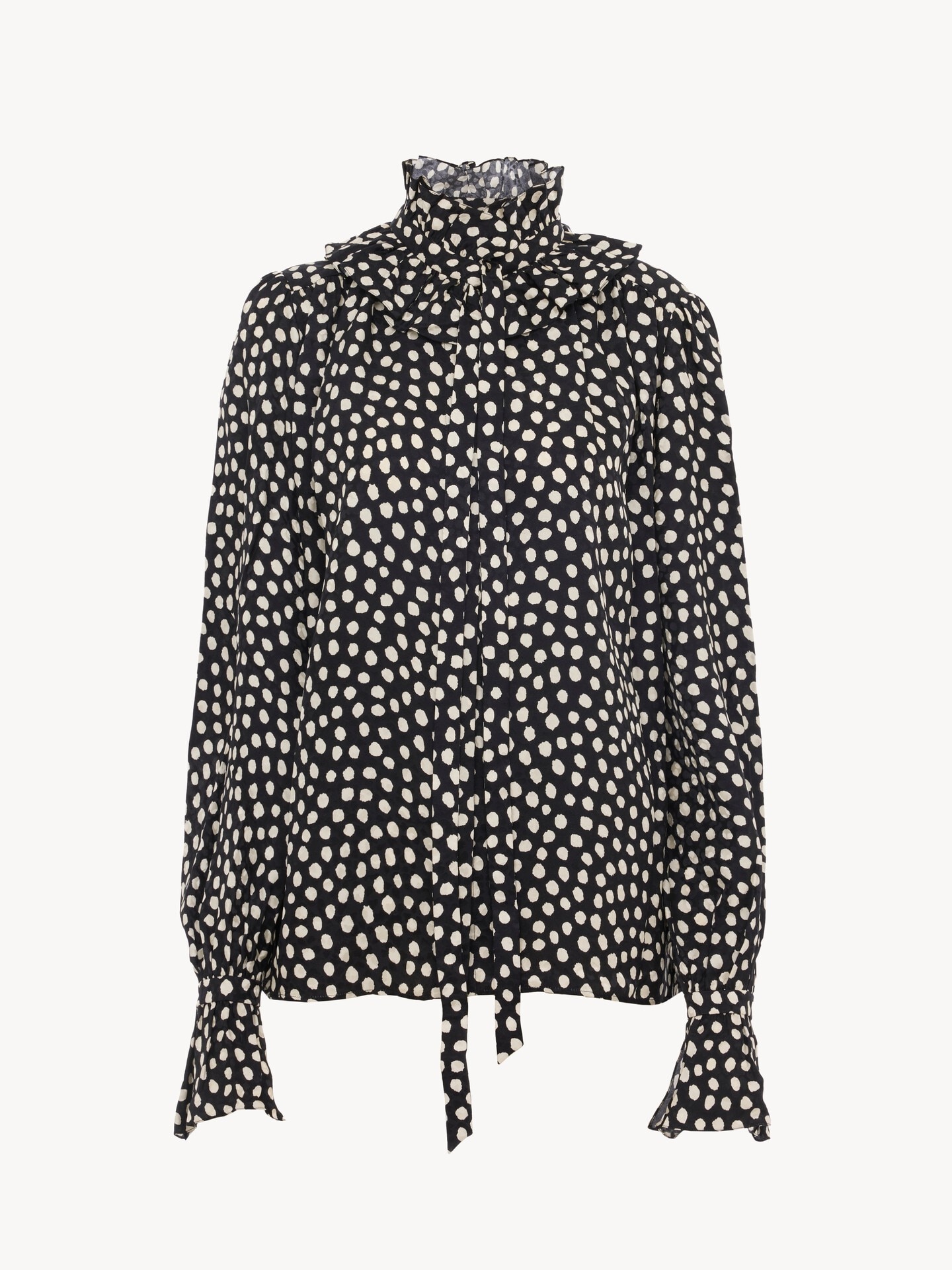 Ger&uuml;schte Bluse aus Seidenjacquard mit Bindeb&auml;ndchen an der Vorderseite - 2