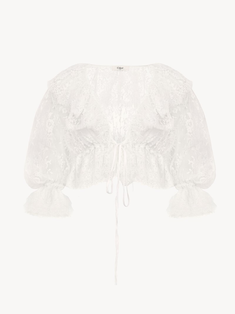 Cropped V-neck ruffle top in lace by Chloé