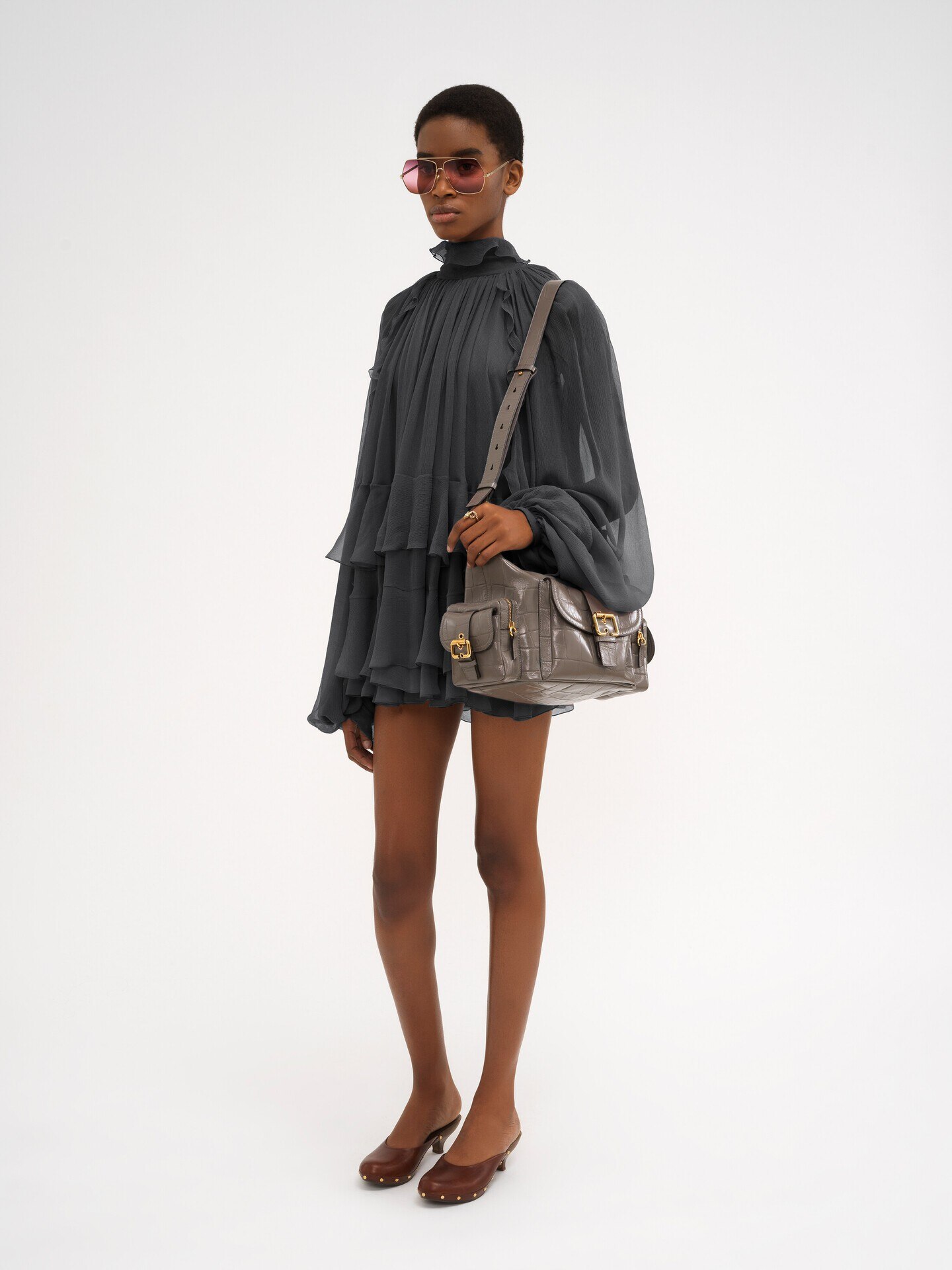 Mini cape dress in silk mousseline - 3