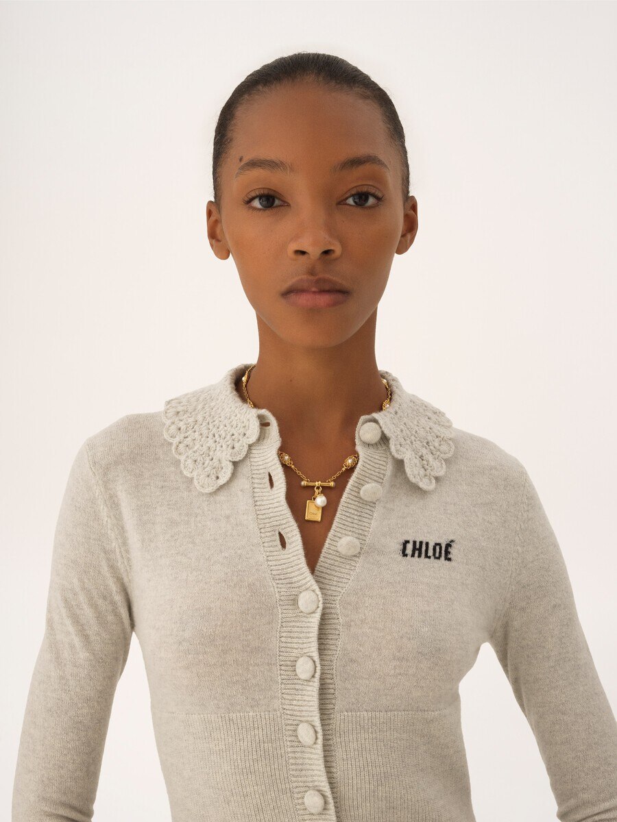 Fitted logo cardigan in a wool knit - 7