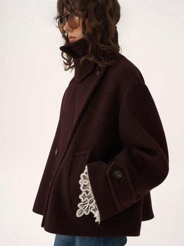 Oversized short coat in wool Deep Purple - Chloé