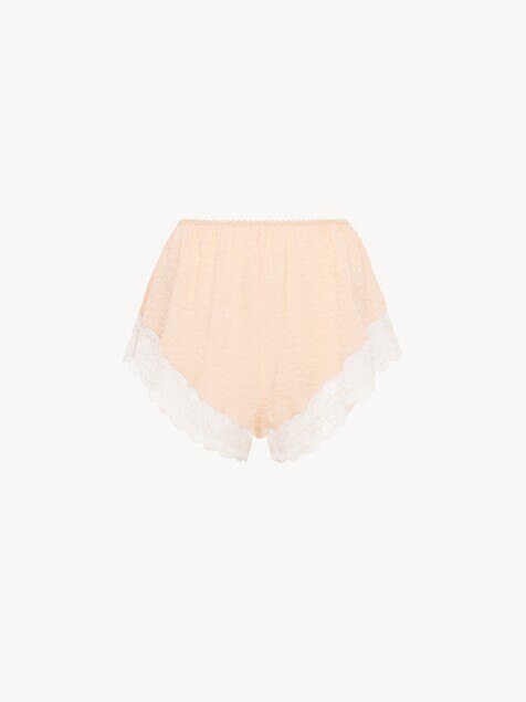 Shorts stile lingerie in jacquard di seta e pizzo