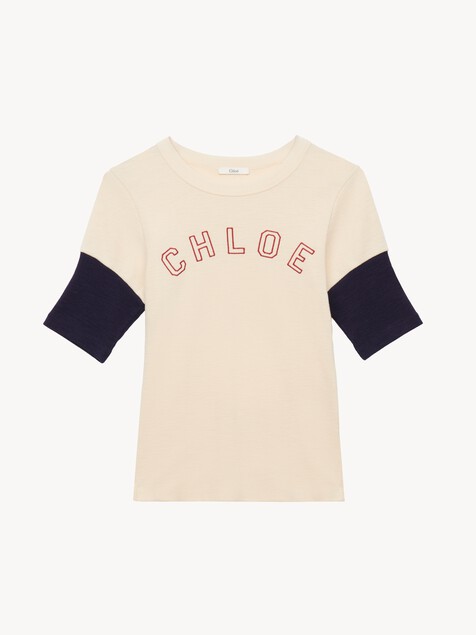 Fitted logo T-shirt in flamé cotton wool