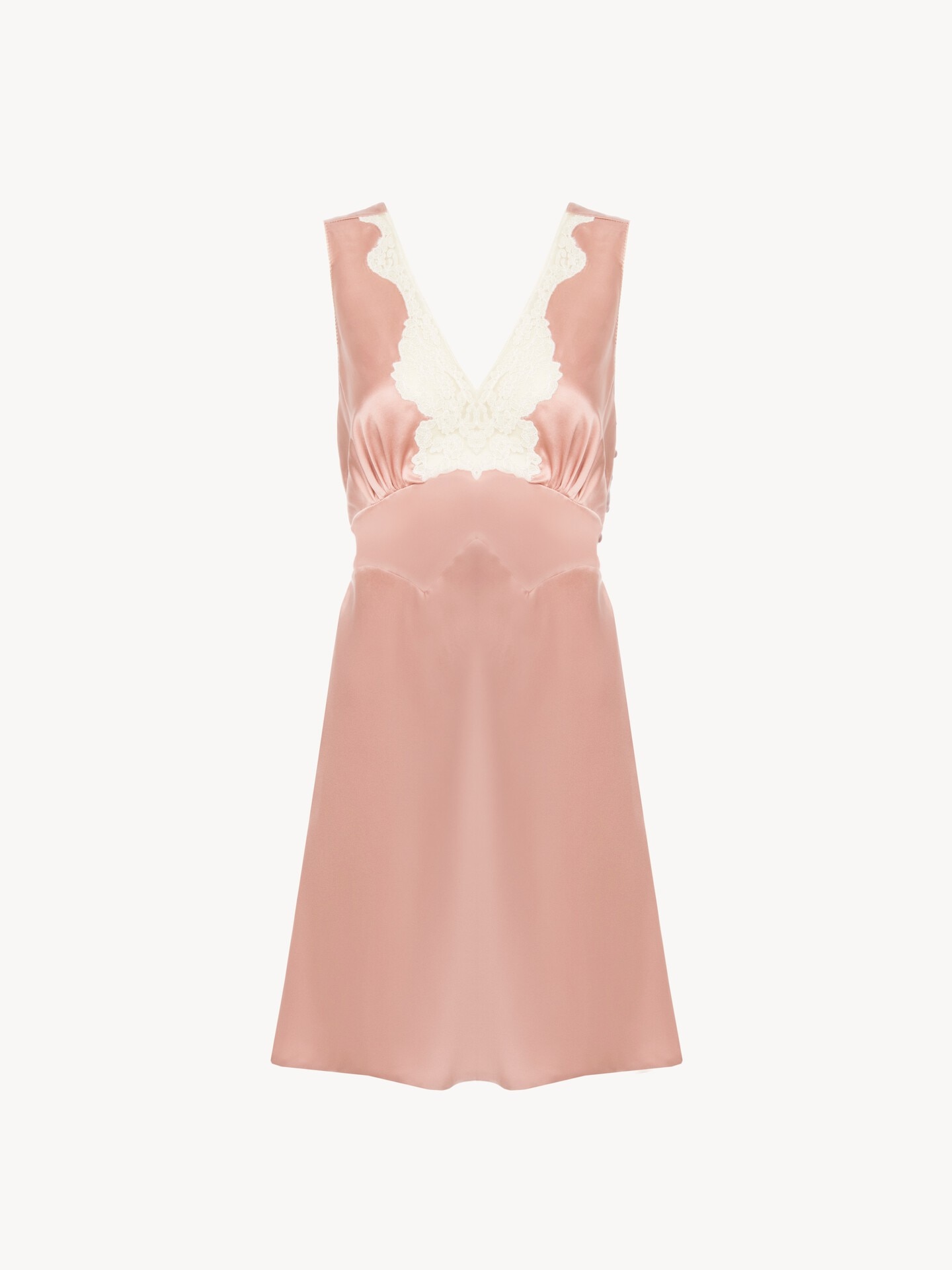 Sleeveless mini dress in washed silk satin & lace - 2