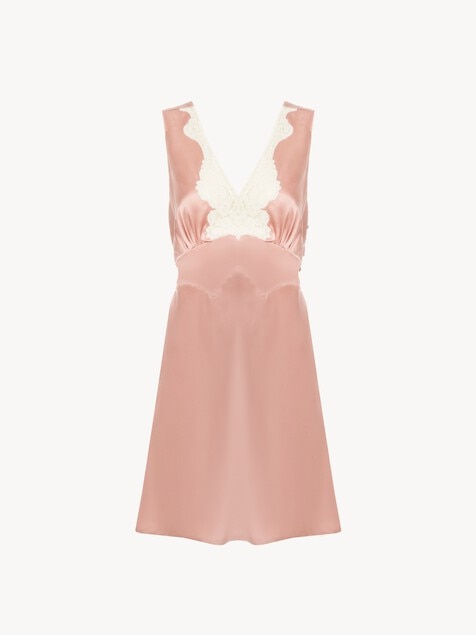 &Auml;rmelloses Minikleid aus gewaschenem Seidensatin und Spitze