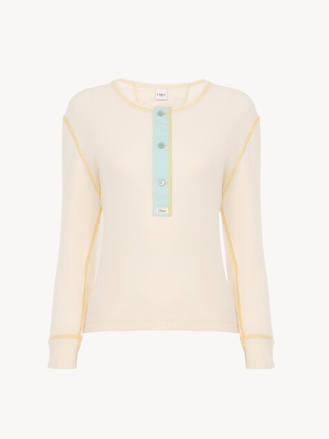 Top henley ajust&eacute; en jersey de coton