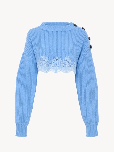 Cropped-Pullover aus Merinowollstrick und Spitze - 2