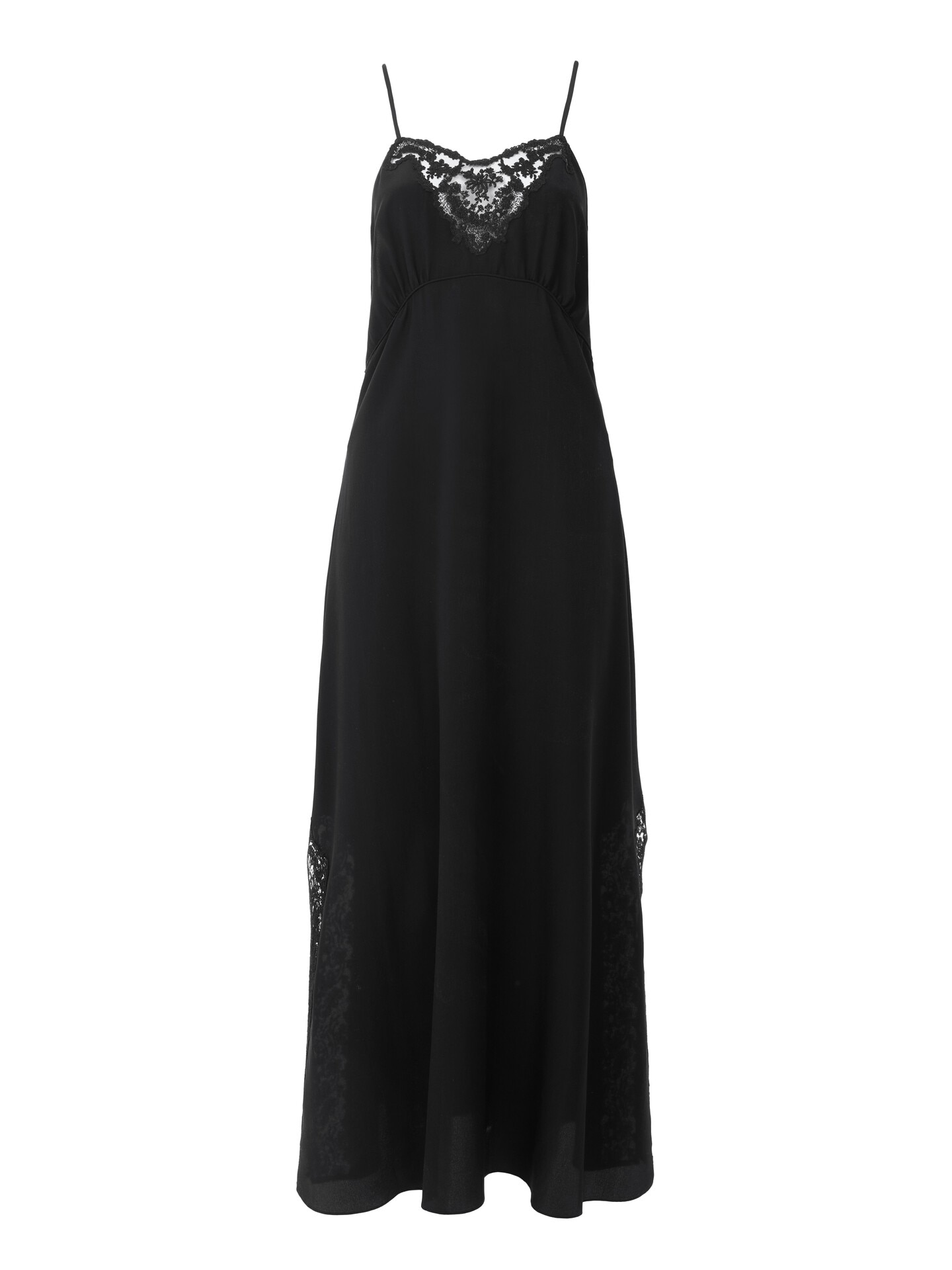 Long lingerie dress in crêpe de chine & lace