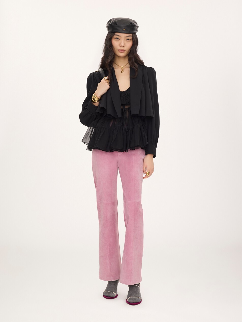 Gathered cropped jacket in washed viscose faille