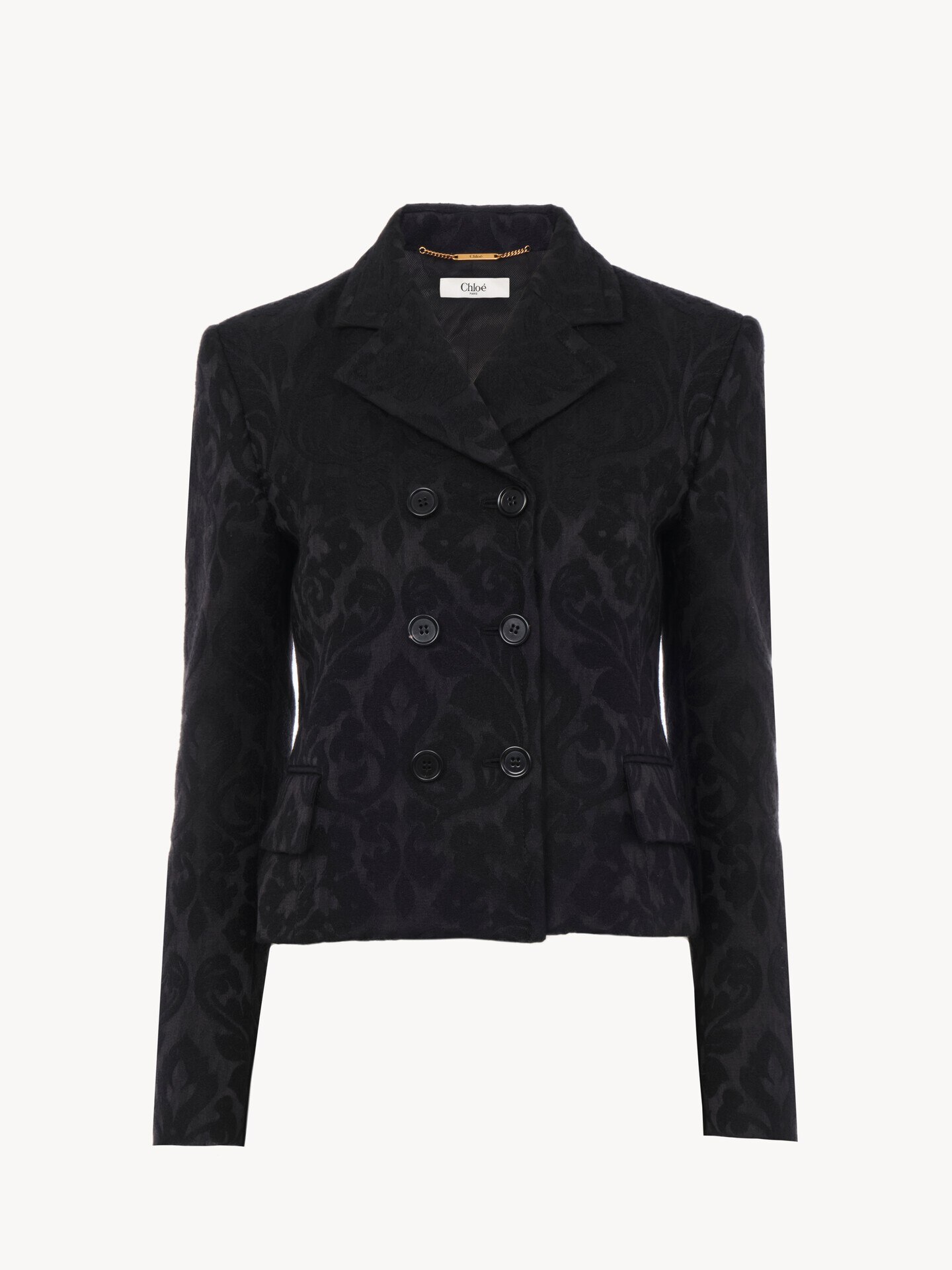 Veste ajust&eacute;e crois&eacute;e en jacquard de laine m&eacute;lang&eacute;e - 1